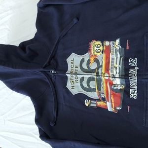 Sweatshirt Zip Up With Hoodie Route 66 Navy Medium